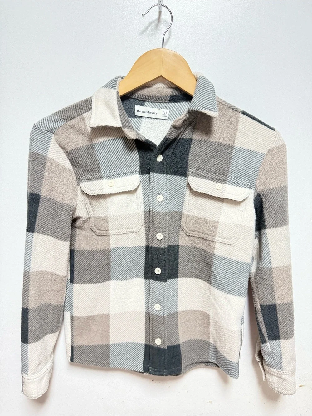 abercrombie kids Gray & Cream Plaid Button-Front Shacket